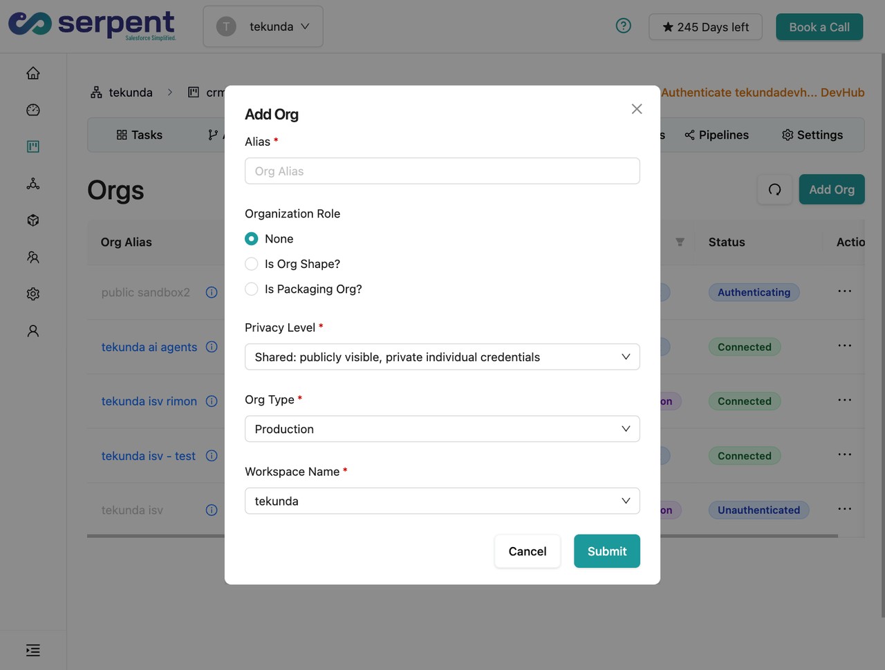 كل بيئة Salesforce تُدار من مكان واحد في Serpent