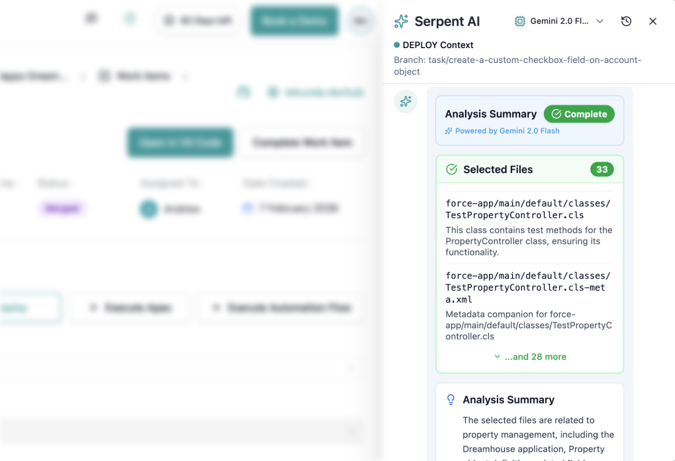 الذكاء الاصطناعي في Serpent لعمليات نشر Salesforce