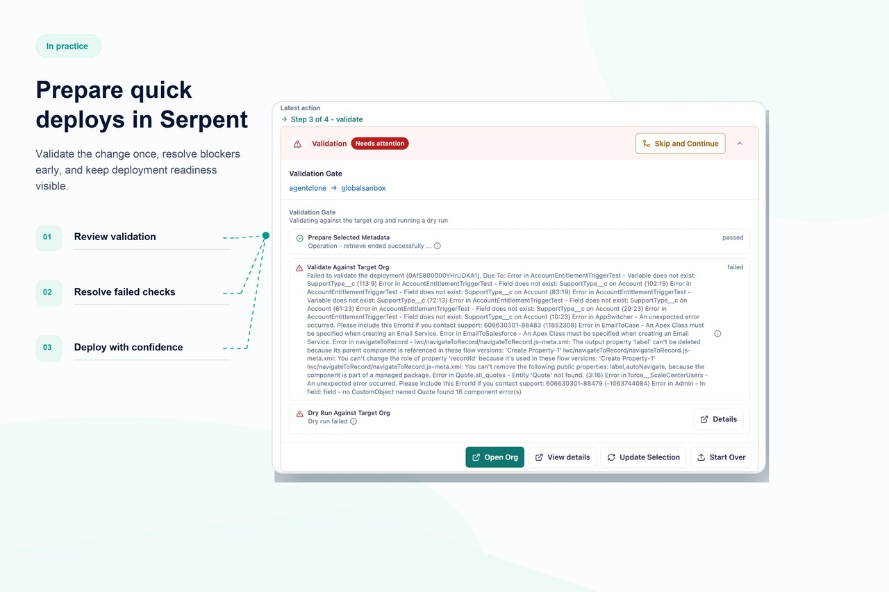 Serpent يشغّل quick deploy يرفّع نشرًا تم التحقق منه مسبقًا دون إعادة تشغيل الاختبارات