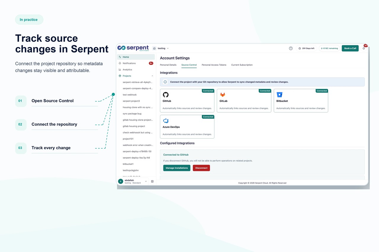 Serpent erkennt geänderte Metadaten in einer Scratch Org per Source Tracking
