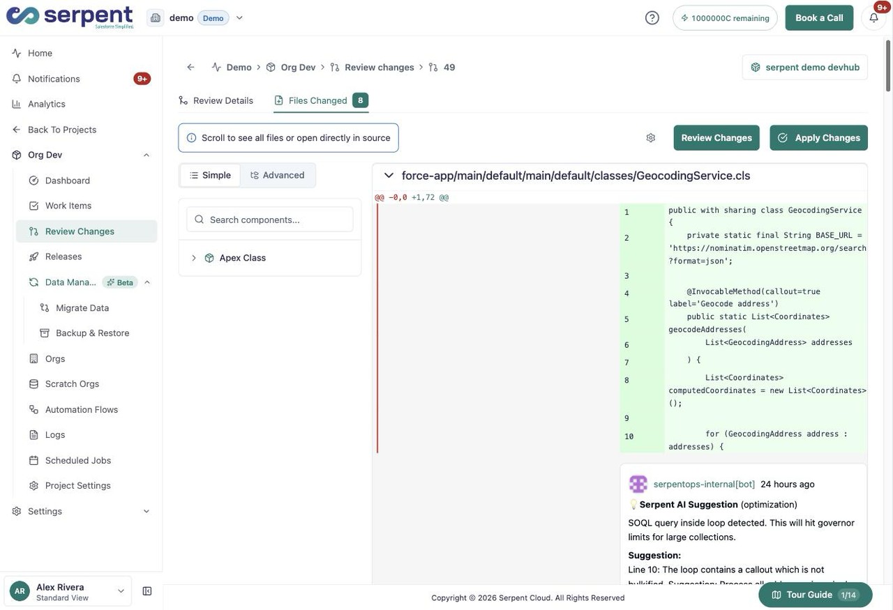 Vue du diff des fichiers modifiés pour les métadonnées d'un Work Item