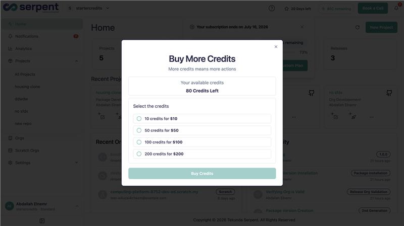 Buy more credits dialog with pricing options