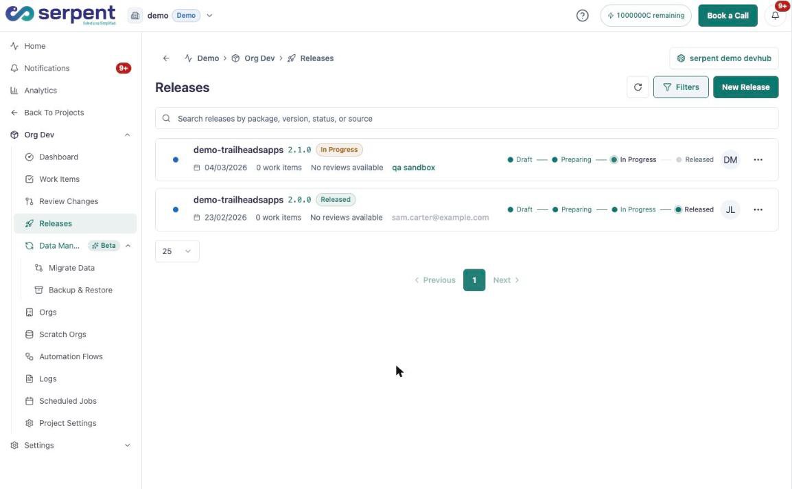 Releaselijst met deploymentfase-voortgang en builddetails