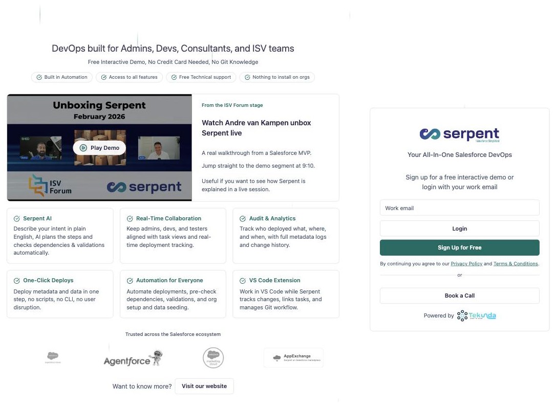 Écran d'inscription Serpent avec le champ de connexion par e-mail professionnel